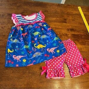 Pink Blue Dinosaur girls two piece outfit size 5-6